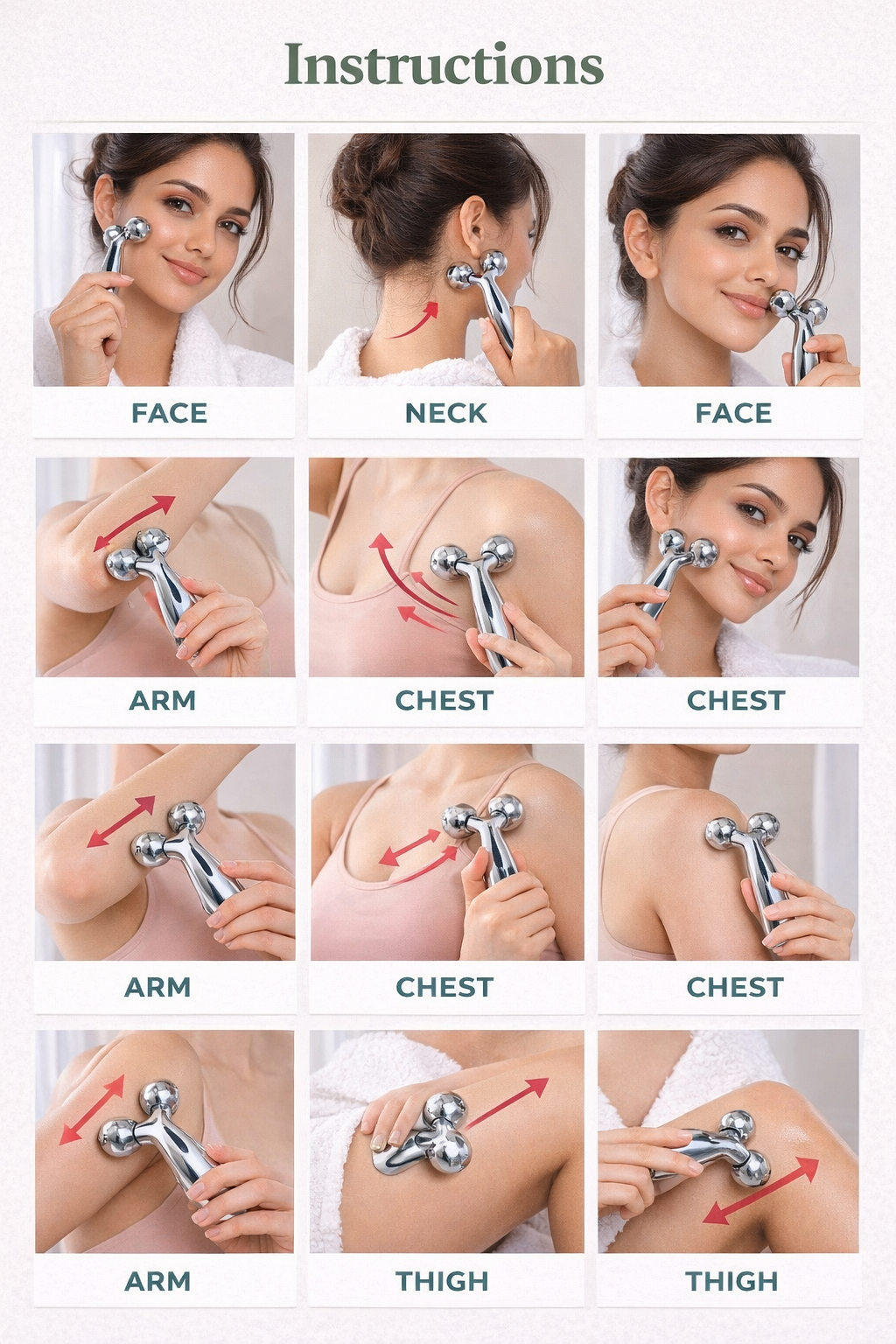 Manual 3D Face & Body Roller Massager with Natural Jade Roller & Gua Sha Stone