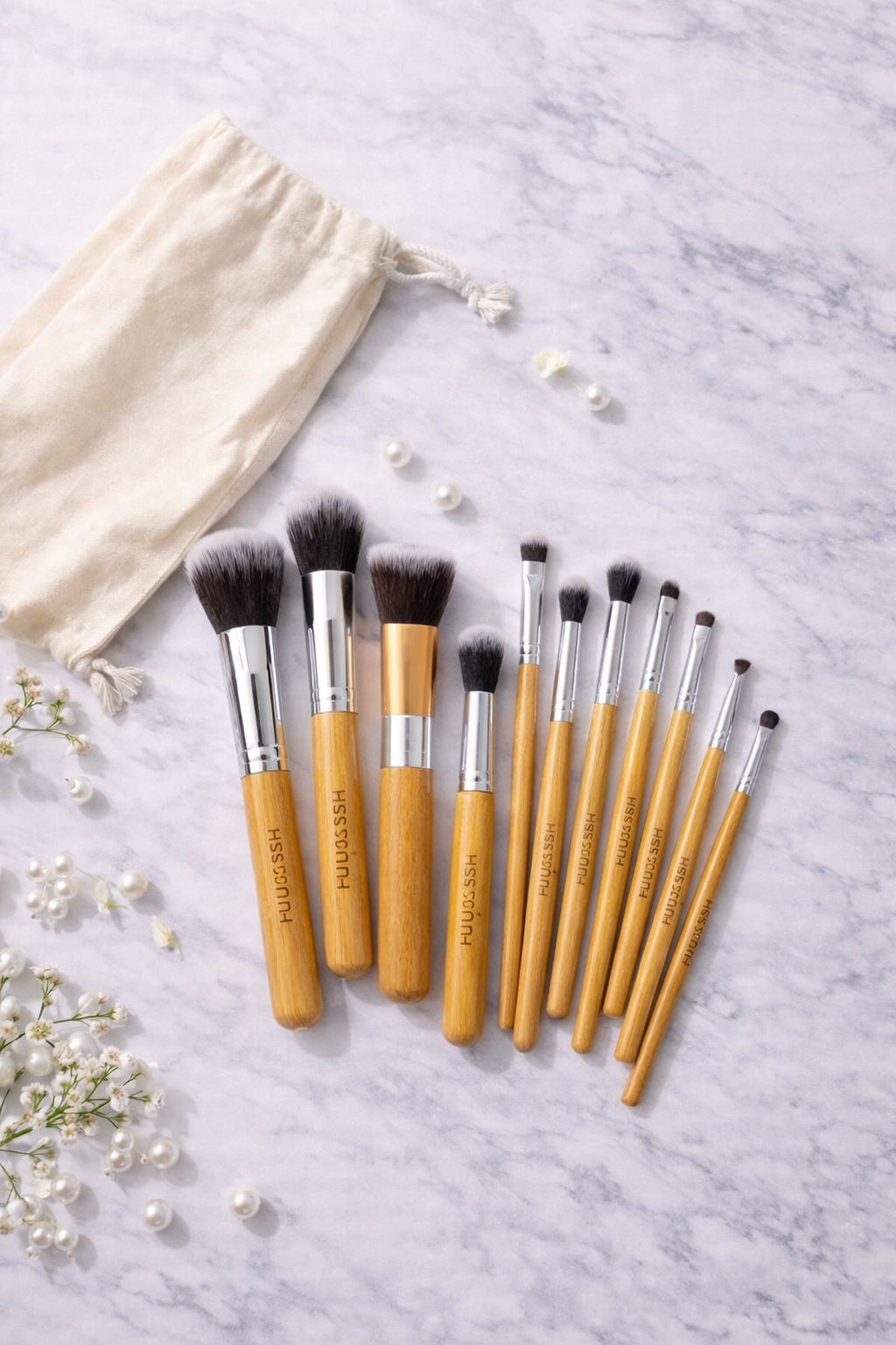 Wooden Handle Makeup Brush Set - 11 pcs
