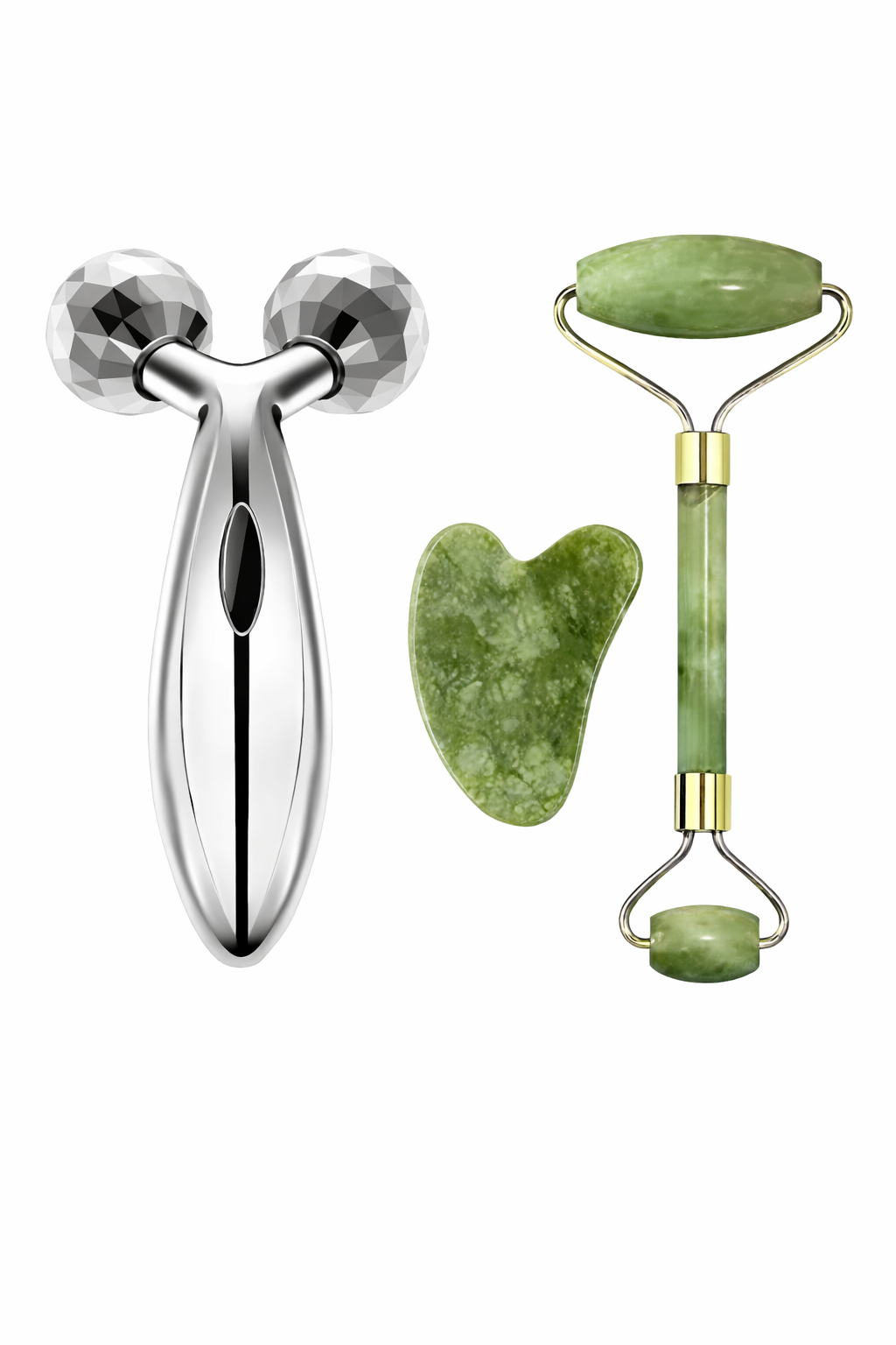 Manual 3D Face & Body Roller Massager with Natural Jade Roller & Gua Sha Stone