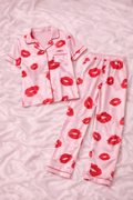 Kiss Print Satin Night Suit