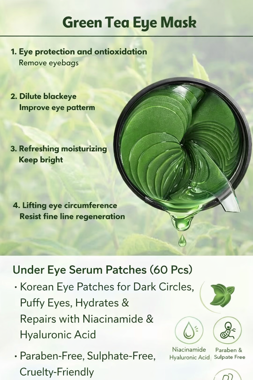 She Glows Green Tea Under Eye Patches (60 Pcs)