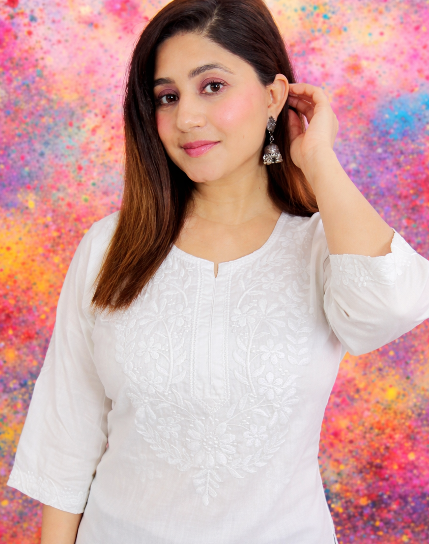 Short Chikankari Kurti - Holi Special