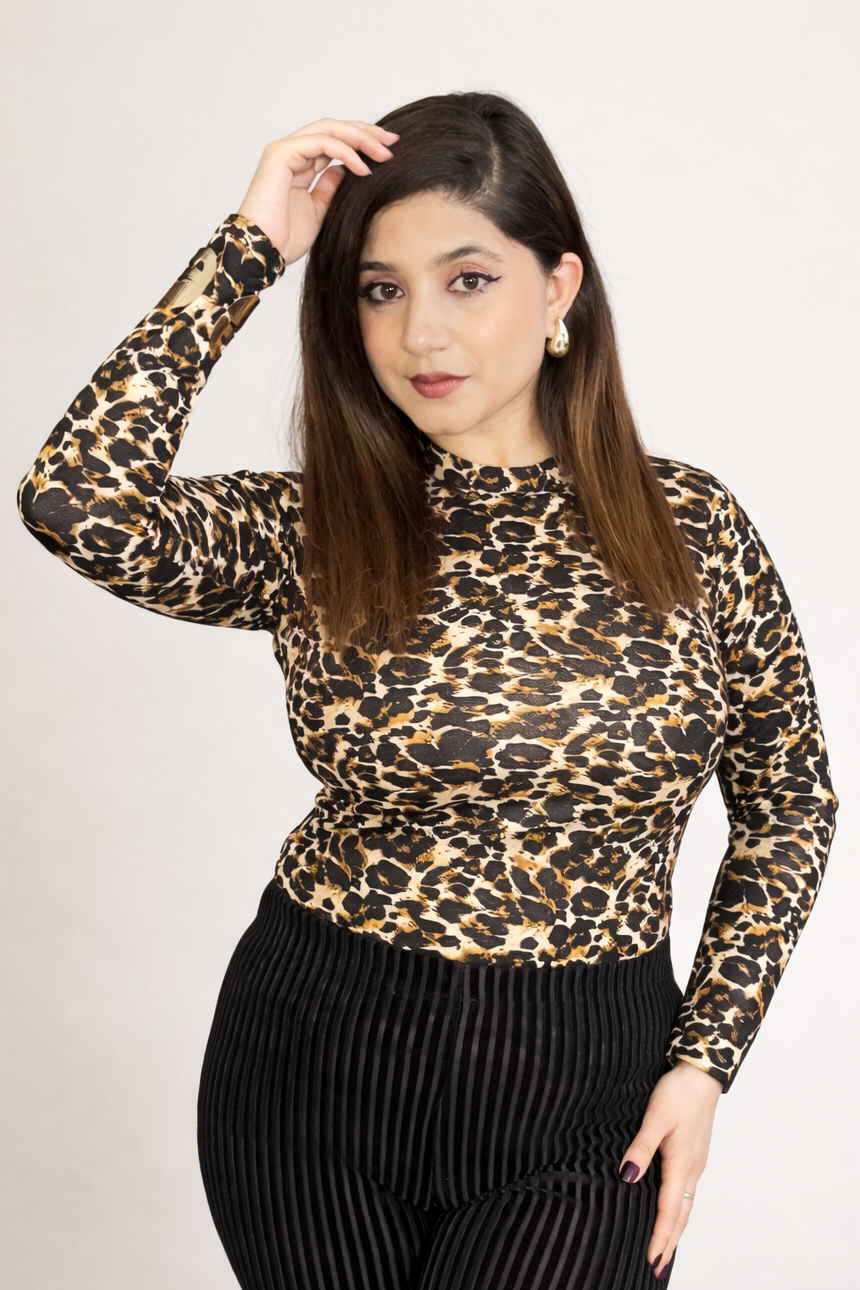 Cheetah Polyester Blend Top